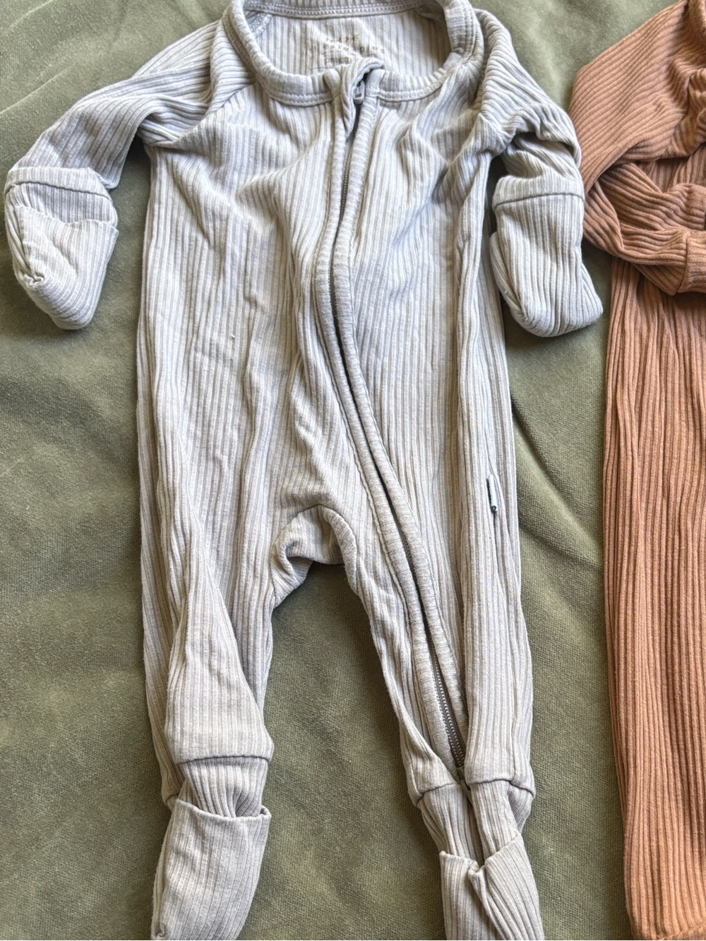 Little Sleepies Ribbed Footed One-Piece in Light Gray